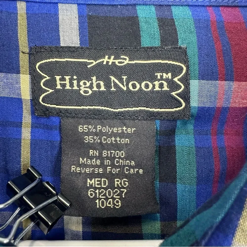 High Noon Pearl Snap Shirt‎ Mens Medium Blue Plaid Western Cowboy Farmer Ranch